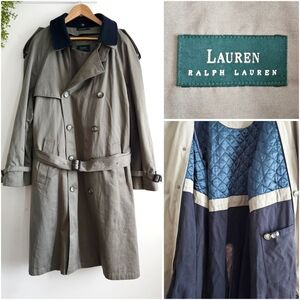 Lauren Ralph Lauren Mens Trench Coat 48R Removable Lining Double Breasted Belted